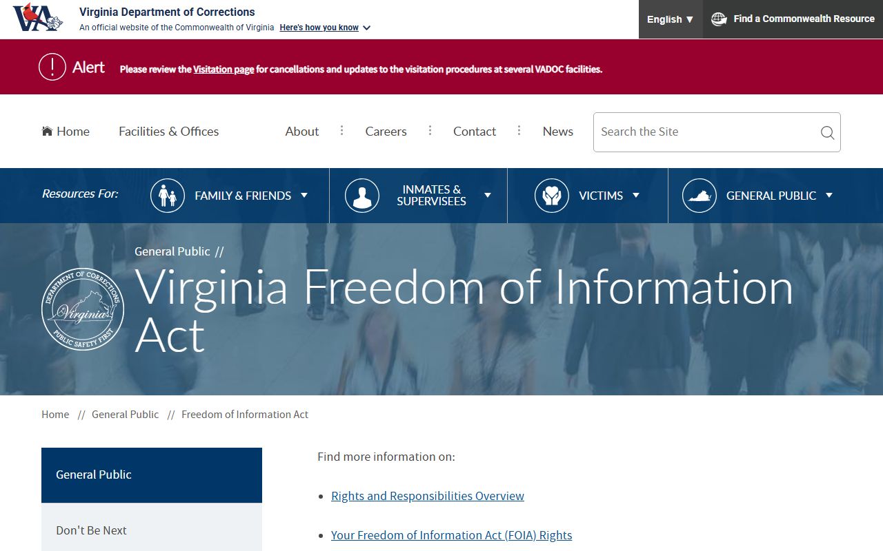 VADOC FOIA page for Virginia inmate records requests